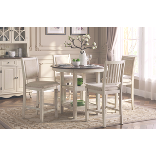 Sunvega Antique White Finish Wooden Counter Height Chairs with Textured Fabric Upholstery