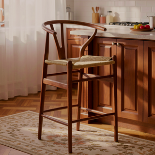 Sunvega Mid-Century Wishbone Barstool with Woven Papercord Seat Fully Assembled Walnut