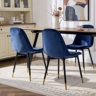 Sunvega Mid-Century Inspired Blue Velvet Dining Chairs Set with Metal Legs
