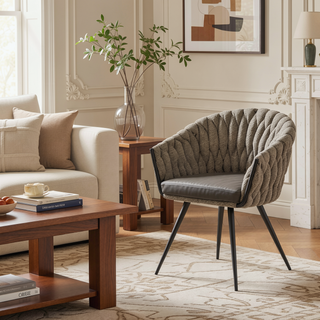 Sunvega Braided Matisse Contemporary Chair with Grey Faux Leather and Fabric Upholstery