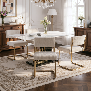 Sunvega Modern Dining Chairs with Corduroy Fabric and Gold Metal Base