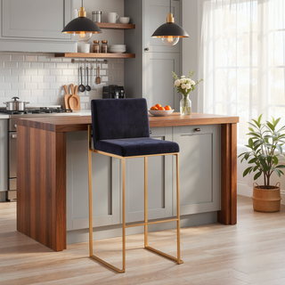 Sunvega Contemporary High Back Barstool Set of 3 with Velvet Upholstery