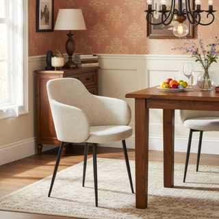 Sunvega Industrial Black Metal and Cream Fabric Upholstered Dining Accent Chair