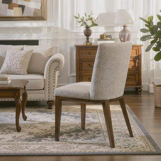 Sunvega Elmwood Beige Fabric Dining Chair Set Of 2 For Living Room Bedroom