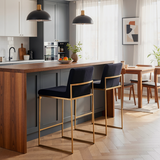Sunvega Contemporary High Back Counter Stool Set of 3 with Padded Velvet Seat