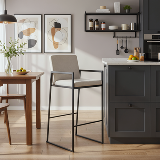 Sunvega Fuji High Back Bar Stool with Padded Seat and Backrest in Black Steel
