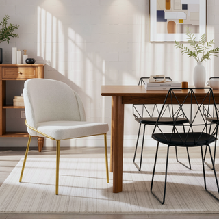 Sunvega Set of 2 Brown Leg White Seat Anti-Slip Dinning Chairs for Home
