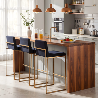 Sunvega Gold Steel and Black Velvet Upholstered High Back Bar Stool Set of 2
