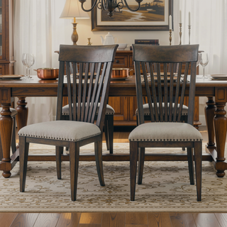 Sunvega Nailhead Trim Upholstered Dining Chairs with Slat-Back Design and Tapered Legs, Set of 2