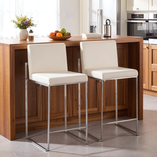 Sunvega Fuji Contemporary High Back Counter Stool with Velvet Upholstery and Metal Frame
