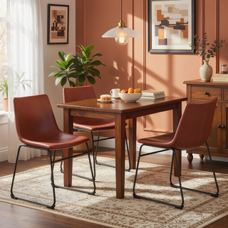 Sunvega Industrial Side Chairs with Black Steel Legs and Cognac Faux Leather