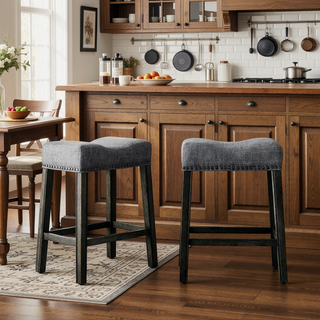 Sunvega Gray Upholstered Backless Saddle Seat Counter Stools Set of 2