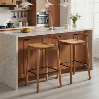 Sunvega 26.5 Inch Modern Minimalist Low Back Wood Counter Stool in Dark Brown Walnut