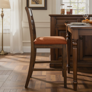 Sunvega Farmhouse Upholstered Rubberwood Counter Stools with Ladder Back Set of 2