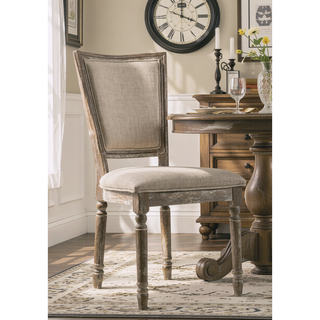 Sunvega Two-Tone Beige Fabric and Reclaimed Gray Finish Side Chair Set of 2
