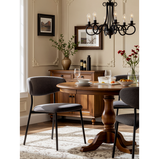 Sunvega Mallin Gray Chenille & Walnut Side Chair with Padded Seat and Back Cushion