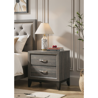 Sunvega Valdemar Brown Fabric and Weathered Gray Finish Queen Size Bed