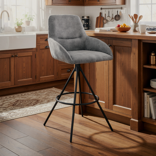 Sunvega 26" Counter Height Bar Stool with Charcoal Fabric and Black Finish