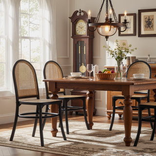 Sunvega Modern Cane Dining Chair with Natural Rattan and Solid Ash Wood Frame