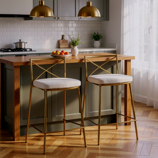 Sunvega Modern Charlotte Counter Stool with Gold Metal Frame and White Faux Leather