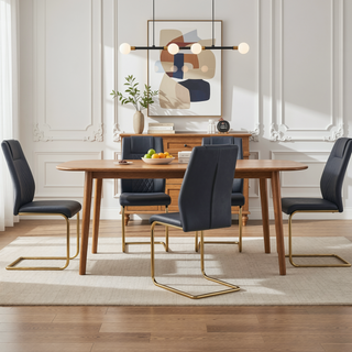 Sunvega Modern Gold Legged Upholstered Dining Chairs with PU Seat for Kitchen
