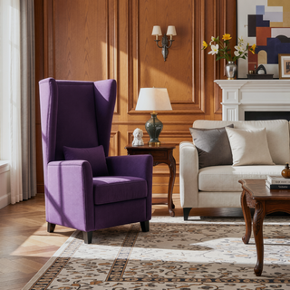 Sunvega Contemporary Upholstered High Back Wing Dining Chair with Birch Wood Legs
