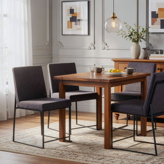 Sunvega High Back Padded Upholstered Dining Chair Set of 2 in Black Steel Frame