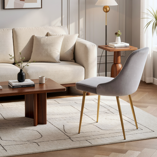 Sunvega Marcel Contemporary Dining Chair with Gold Frame and Silver Velvet Fabric Set of 2