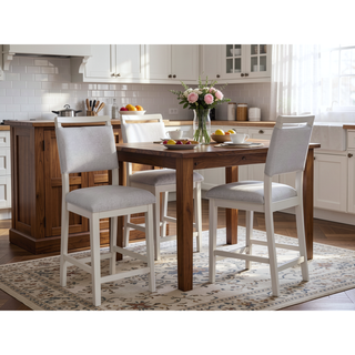Sunvega White Finish Light Gray Upholstered Counter Height Pub Chairs Set of 2
