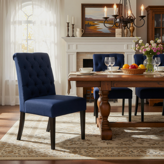 Sunvega Dark Grey Roll Top Button Tufted Dining Chairs Set of 2