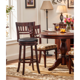 Sunvega Dark Cherry Finish Solid Wood Bar Chair with 360-Degree Swivel and Footrest