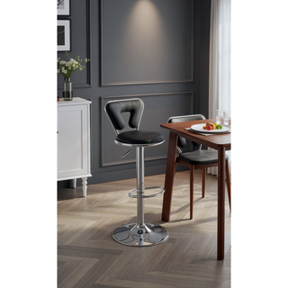 Sunvega Silver Faux Leather Adjustable Stool Set of 2 with Tufted Seats and Chrome Base