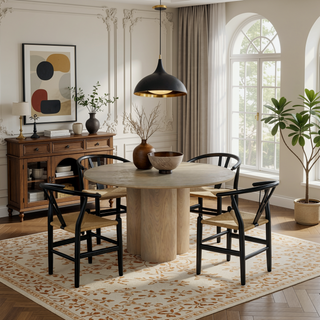 Sunvega Mid-Century Modern Black Rubberwood Dining Chairs with Curved Backrest