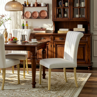 Sunvega Contemporary Gold and White Channel Tufted Back Dining Chair with O-Shaped Legs