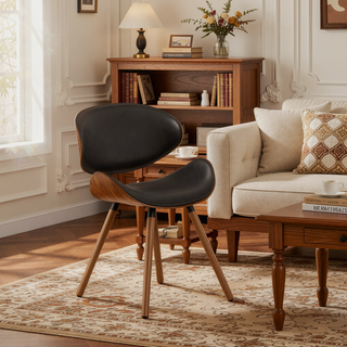 Sunvega Distressed Brown Vegan Faux Leather Upholstered Mid Century Modern Dining Chair