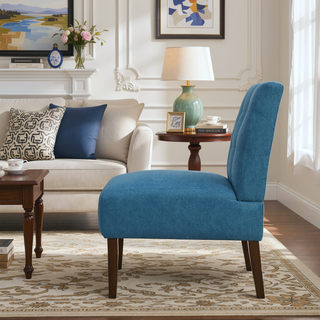 Sunvega Blue Modern Accent Armless Lounge Chair with Tufted Upholstery and Wood Legs