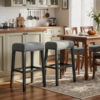 Sunvega Gray Upholstered Backless Saddle Seat Bar Stools Set of 2 29" Height