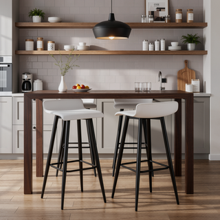 Sunvega Ale Contemporary Fixed-Height Bar Stool with Upholstered Seat and Black Metal Base
