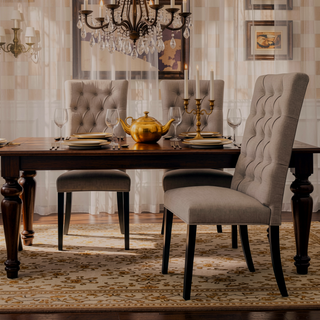 Sunvega Tan Linen Upholstered Button Tufted Parson Chairs with Wooden Legs Set of 2