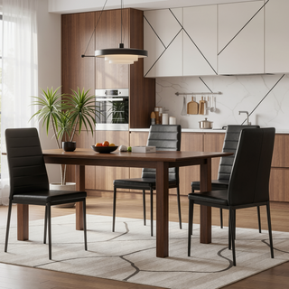 Sunvega Set of 4 Modern White PU Leather Upholstered Dining Chairs with Metal Frame