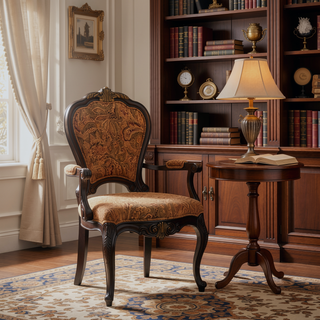 Sunvega Traditional Formal Side Chairs Set of 2 with Jacquard Upholstery and Cherry Finish