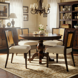 Sunvega Mid-Century Modern Rattan Dining Chairs with Upholstered Seats Set of 2