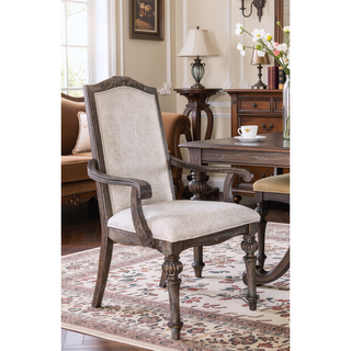 Sunvega Rustic Natural Tone Ivory Finish 2pc Arm Chair with Upholstered Seat
