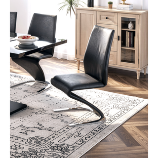 Sunvega Contemporary Style Black Leatherette Dining Chairs with Z-Shaped Chrome Base