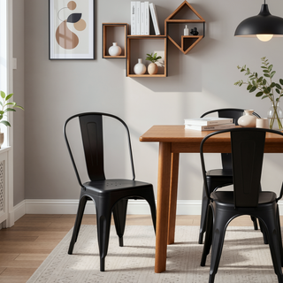 Sunvega Set of 4 Modern Matte Black Metal Dining Chairs with 18 Inch Seat Height