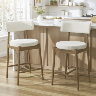 Sunvega Mid Century Modern Counter Stool Set of 2 with Upholstered Boucle Seat