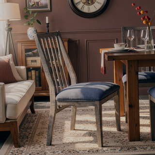 Sunvega Natural Weathering Look Wooden Side Chairs with Padded Fabric-Covered Seats