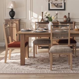 Sunvega Toffee Wood Finish Rope Back Chairs with Camel Upholstered Seats Set of 2