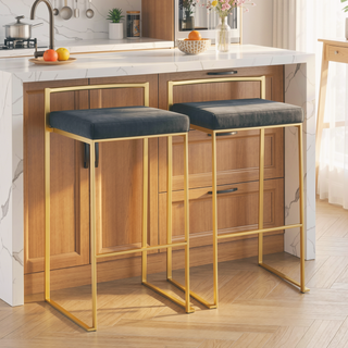Sunvega Gold and Black Velvet Fully Welded Stackable Padded Barstool Set of 2