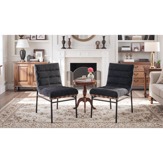 Sunvega Boucle Upholstered Chair with Cognac PU Leather Detailing and Black Iron Legs